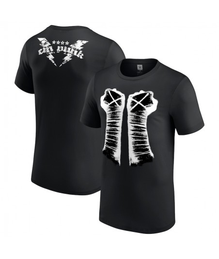 WWE CM Punk Fists Retro T-Shirt - Black - Mens