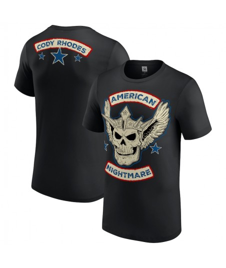 Men's Black Cody Rhodes Crowned Skull Biker T-Shirt
