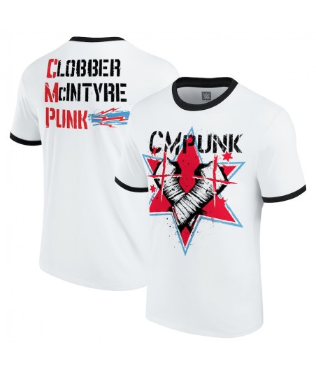 Men's White CM Punk Clobber McIntyre Punk Ringer T-Shirt