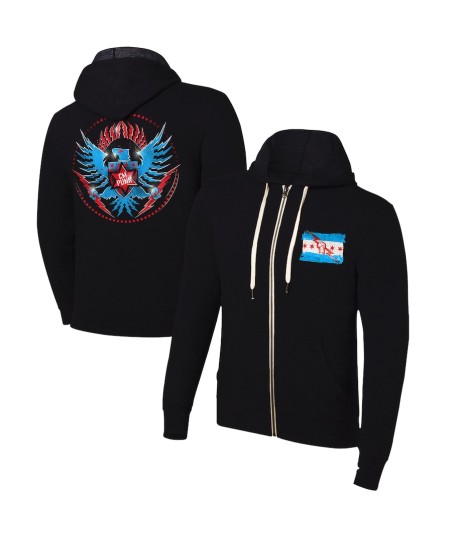 Men's Black CM Punk Official Seal Full-Zip Hoodie