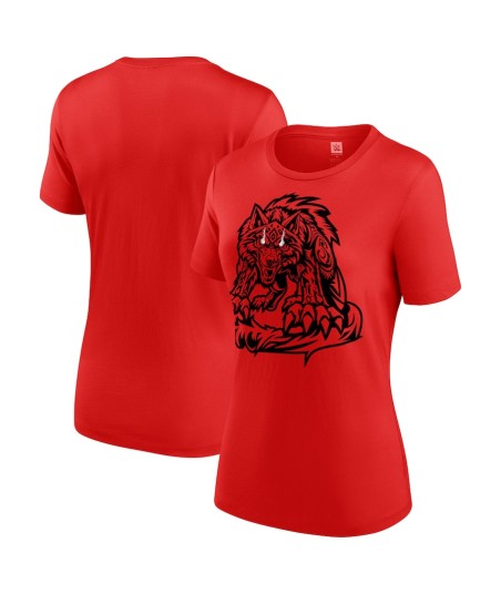 Women's Red Jacob Fatu Tribal Wolf T-Shirt