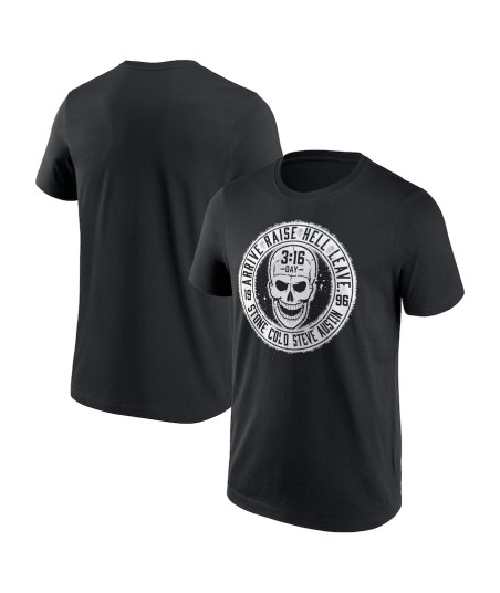 WWE Stone Cold Steve Austin 3:16 Day Biker Skull T-Shirt - Black - Mens