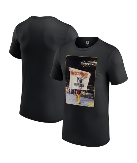 Men's Black Hulk Hogan Hulkamania Will Live Forever Photo T-Shirt