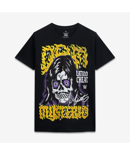 Men's Ripple Junction Black Dominik Mysterio Tattoo Skull Graphic T-Shirt