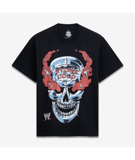 Men's Ripple Junction Black "Stone Cold" Steve Austin Chrome Skull Graphic T-Shirt
