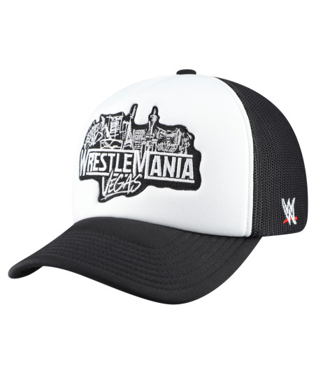 Men's Mitchell & Ness White/Black WrestleMania Vegas Snapback Trucker Hat