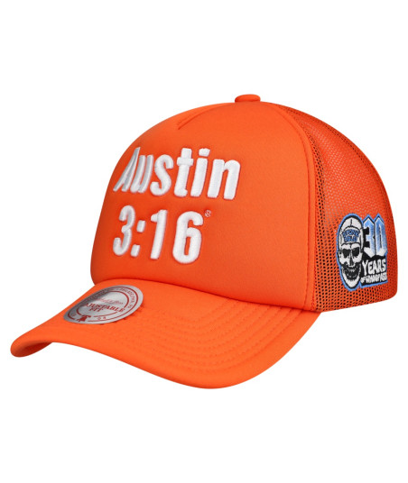 Men's Mitchell & Ness Orange "Stone Cold" Steve Austin 3:16 Snapback Trucker Hat