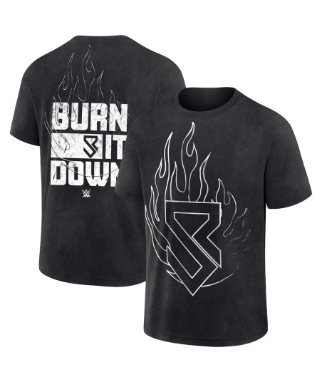 Men's Black Seth Rollins Front & Back Flames T-Shirt