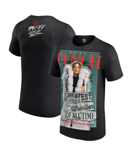 Men's Black Becky Lynch RAW Magazine Greatest Female Wrestler Of All Time T-Shirt