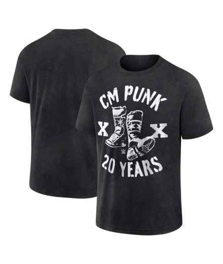 Men's Black CM Punk 20 Years Boots Boxy T-Shirt
